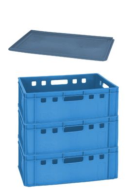 3 stabile Transportkisten Kiste 60x40x20 cm + Deckel blau Gastlando