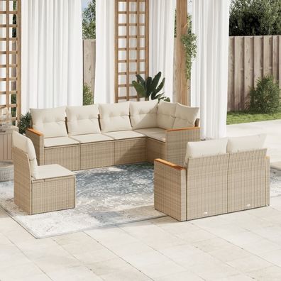 vidaXL 8-tlg. Garten-Sofagarnitur mit Kissen Beige Poly Rattan