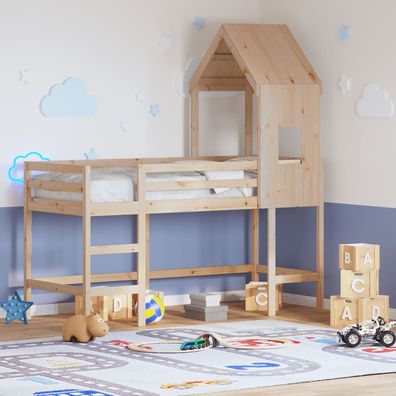 vidaXL Hochbett mit Leiter und Dach 80x200 cm Massivholz Kiefer