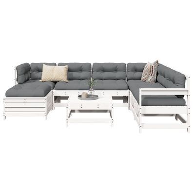 vidaXL 8-tlg. Garten-Sofagarnitur Weiß Massivholz Kiefer