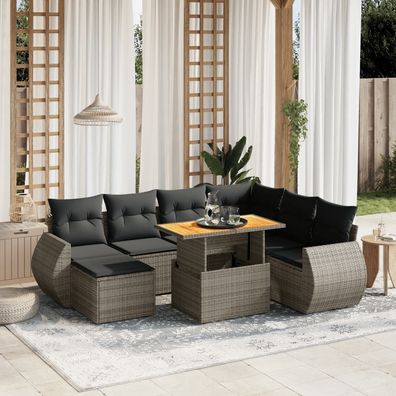 vidaXL 8-tlg. Garten-Sofagarnitur mit Kissen Grau Poly Rattan