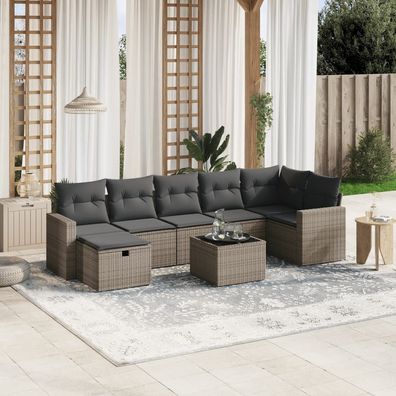 vidaXL 8-tlg. Garten-Sofagarnitur mit Kissen Grau Poly Rattan