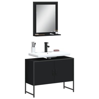 vidaXL 2-tlg. Badmöbel-Set Schwarz Holzwerkstoff