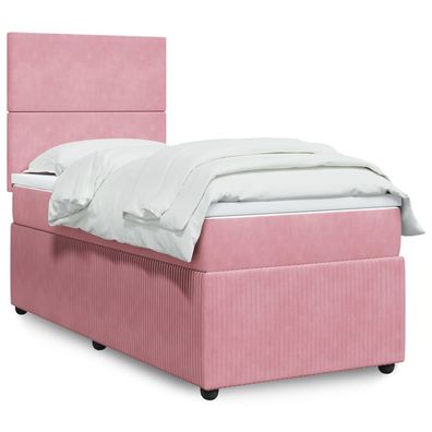 vidaXL Boxspringbett mit Matratze Rosa 90x190 cm Samt