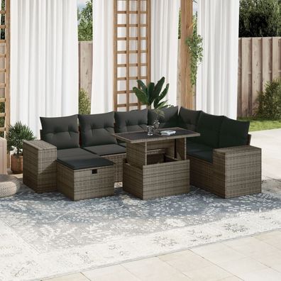 vidaXL 8-tlg. Garten-Sofagarnitur mit Kissen Grau Poly Rattan