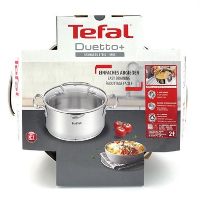 Tefal DUETTO+ Kochtopf mit Deckel Glasdeckel 20cm Topf 2,9L Induktion Edelstahl