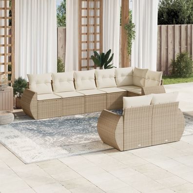 vidaXL 8-tlg. Garten-Sofagarnitur mit Kissen Beige Poly Rattan