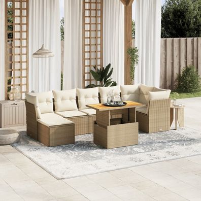 vidaXL 8-tlg. Garten-Sofagarnitur mit Kissen Beige Poly Rattan