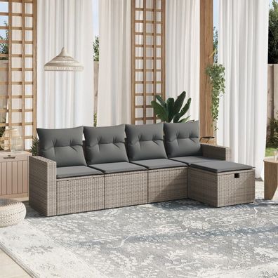 vidaXL 5-tlg. Garten-Sofagarnitur mit Kissen Grau Poly Rattan