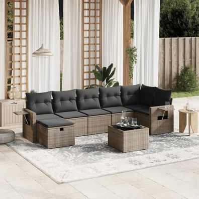 vidaXL 8-tlg. Garten-Sofagarnitur mit Kissen Grau Poly Rattan