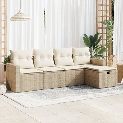 vidaXL 5-tlg. Garten-Sofagarnitur mit Kissen Beige Poly Rattan