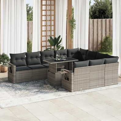 vidaXL 11-tlg. Garten-Sofagarnitur mit Kissen Grau Poly Rattan