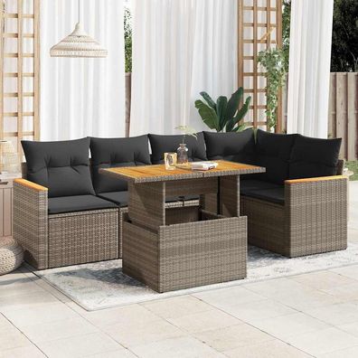 vidaXL 5-tlg. Garten-Sofagarnitur mit Kissen Grau Poly Rattan Akazie