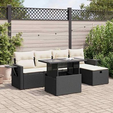 vidaXL 6-tlg. Garten-Sofagarnitur mit Kissen Schwarz Poly Rattan