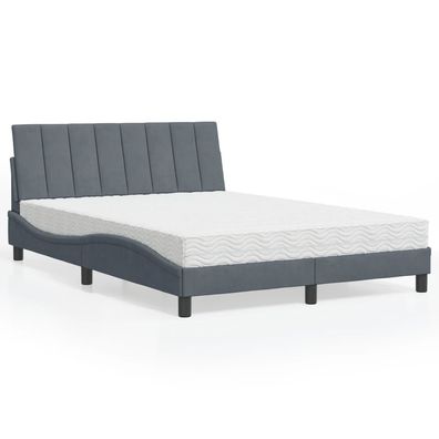 vidaXL Bett mit Matratze Dunkelgrau 140x200 cm Samt