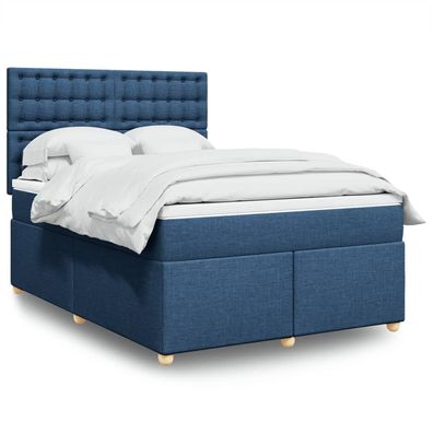 vidaXL Boxspringbett mit Matratze Blau 160x200 cm Stoff