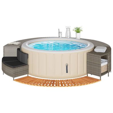 vidaXL Whirlpool-Umrandung Grau Poly Rattan und Massivholz Akazie