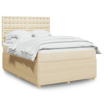 vidaXL Boxspringbett mit Matratze Creme 160x200 cm Stoff