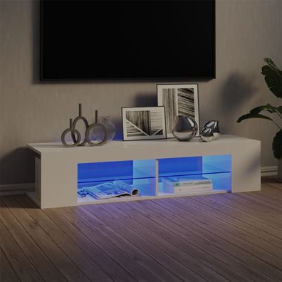 vidaXL TV-Schrank mit LED-Leuchten Hochglanz-Weiß 135x39x30 cm