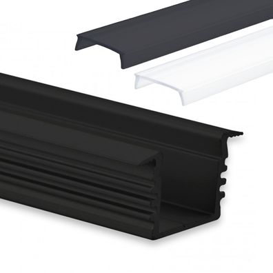 GX-PL3 LED EINBAU-Profil 200 cm, hoch/Flügel, LED Stripes max. 12 mm, schwarz RAL