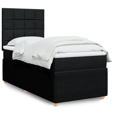 vidaXL Boxspringbett mit Matratze Schwarz 90x200 cm Stoff