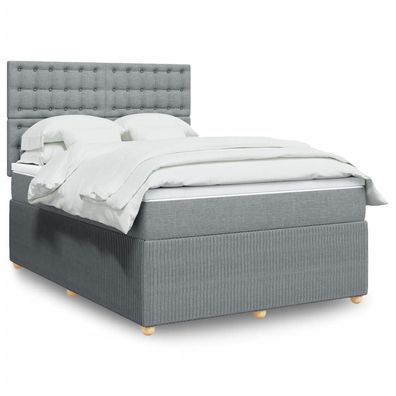 vidaXL Boxspringbett mit Matratze Hellgrau 140x190 cm Stoff