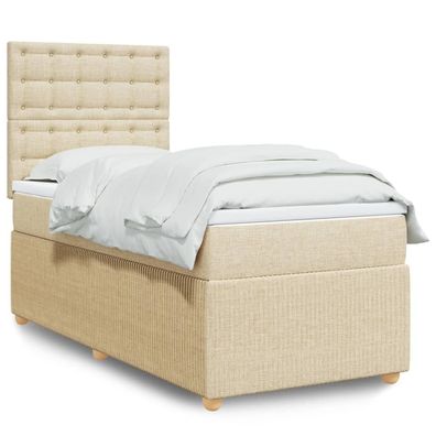 vidaXL Boxspringbett mit Matratze Creme 100x200 cm Stoff