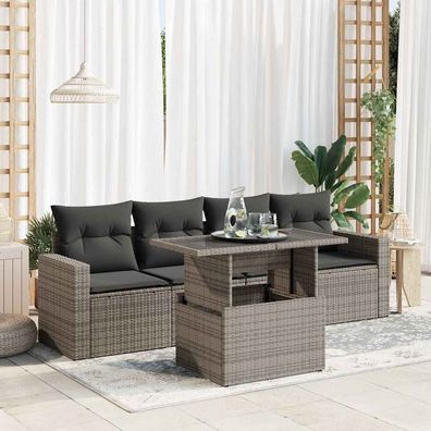 vidaXL 5-tlg. Garten-Sofagarnitur mit Kissen Grau Poly Rattan