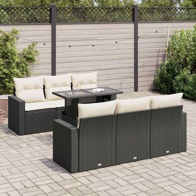 vidaXL 7-tlg. Garten-Sofagarnitur mit Kissen Schwarz Poly Rattan