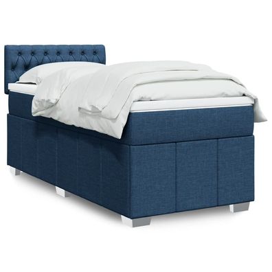 vidaXL Boxspringbett mit Matratze Blau 90x200 cm Stoff