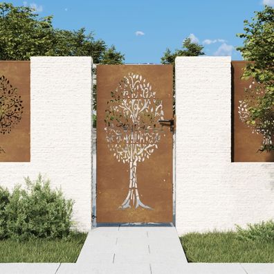 vidaXL Gartentor 85x200 cm Cortenstahl Baum-Design