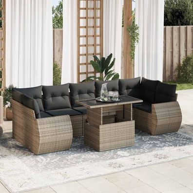 vidaXL 8-tlg. Garten-Sofagarnitur mit Kissen Grau Poly Rattan