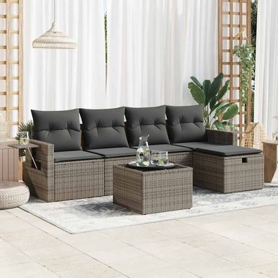 vidaXL 6-tlg. Garten-Sofagarnitur mit Kissen Grau Poly Rattan