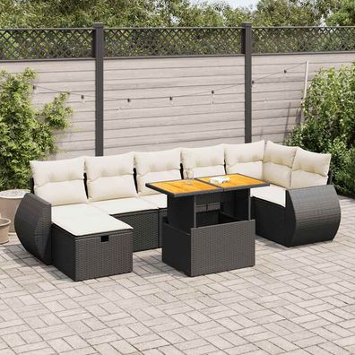 vidaXL 5tlg. Garten-Sofagarnitur mit Kissen Schwarz Poly Rattan Akazie