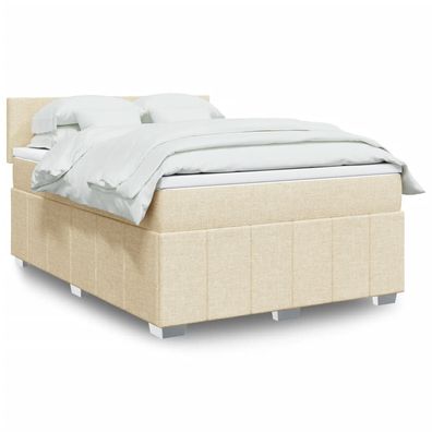 vidaXL Boxspringbett mit Matratze Creme 140x200 cm Stoff