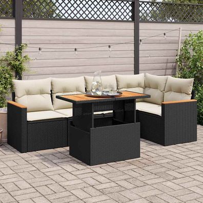 vidaXL 5tlg. Garten-Sofagarnitur mit Kissen Schwarz Poly Rattan Akazie