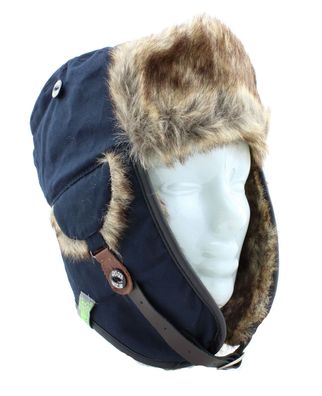 Herren Damen Winter Mütze Trapper Hat Russenmütze Fliegermütze dunkelblau