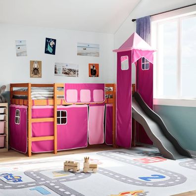 vidaXL Kinderhochbett mit Turm Rosa 90x200 cm Massivholz Kiefer