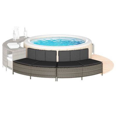 vidaXL Whirlpool-Bänke mit Auflagen 2 Stk. Grau Poly Rattan