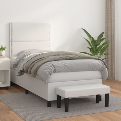 vidaXL Boxspringbett mit Matratze Weiß 90x190 cm Kunstleder