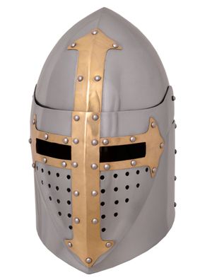 Topfhelm mit klappbarem Visier, 1,6 mm Stahl, poliert