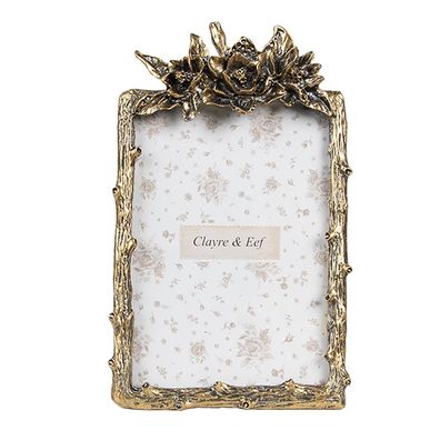 Clayre & Eef Bilderrahmen 9x13 cm Goldfarbig Metall Glas Blumen