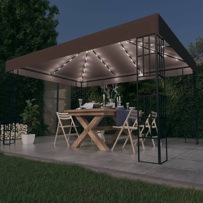 vidaXL Pavillon mit LED-Lichterkette 4x3 m Taupe