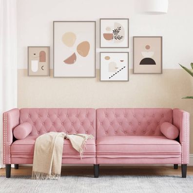 vidaXL Chesterfield-Sofa mit Nackenrollen 3-Sitzer Rosa Samt