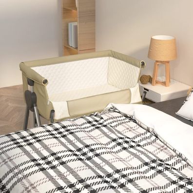 vidaXL Babybett mit Matratze Taupe Leinenstoff