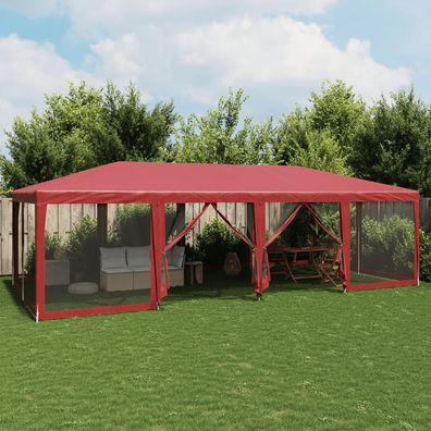 vidaXL Partyzelt mit 12 Mesh-Seitenteilen Rot 8x4 m HDPE