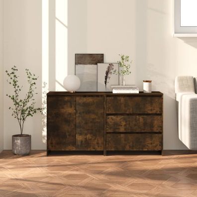 vidaXL 2-tlg. Sideboard Räuchereiche Holzwerkstoff