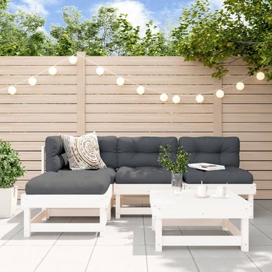 vidaXL 5-tlg. Garten-Lounge-Set mit Kissen Weiß Massivholz