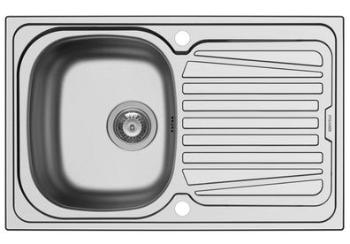 Küchenspüle 79x50cm, Einbauspüle Sparta, 2x Hahnloch, Abtropffläche