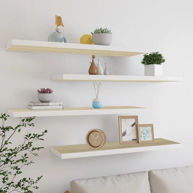 vidaXL Schweberegale 4 Stk. Eichen-Optik und Weiß 120x23,5x3,8 cm MDF